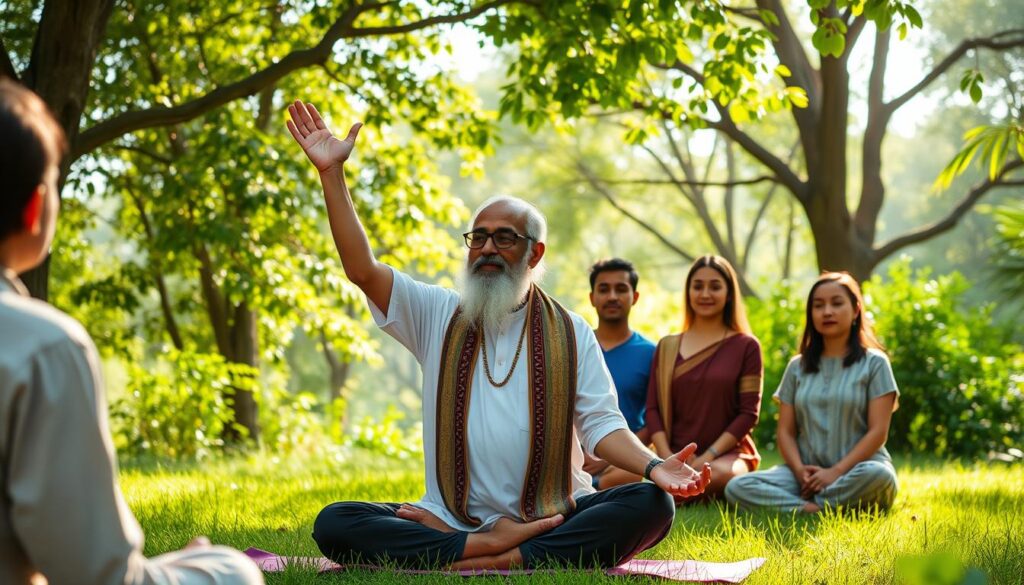 Indische Yoga-Meister bei Unterricht