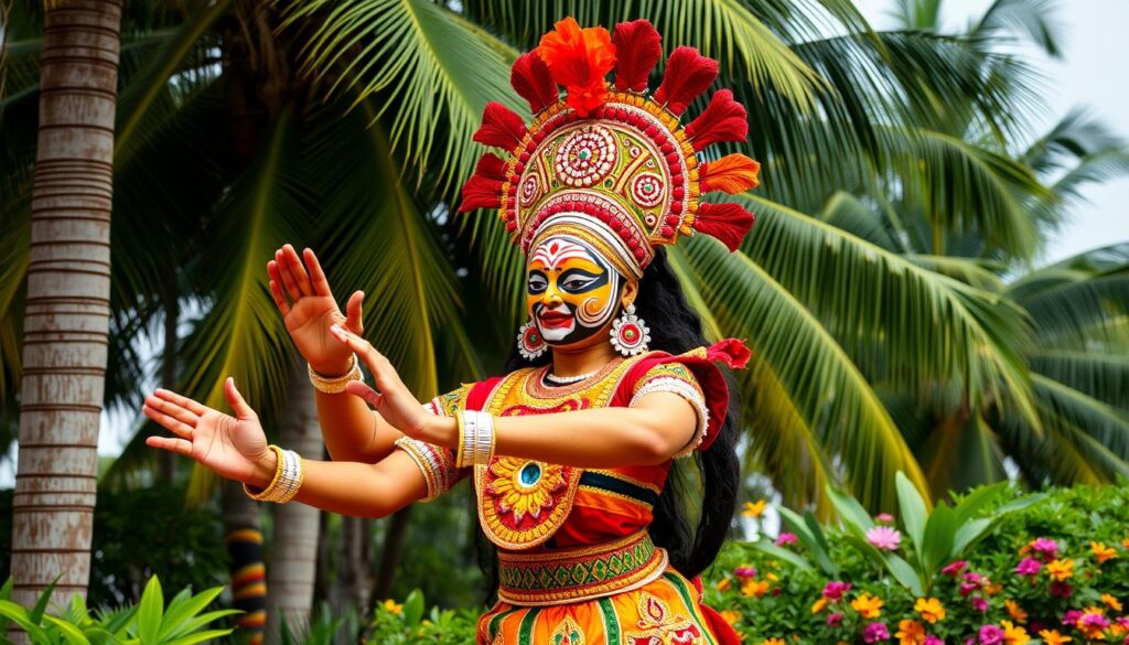 Kathakali Tänzer in traditioneller Kostümierung Kathakali Tänzer in traditioneller Kostümierung