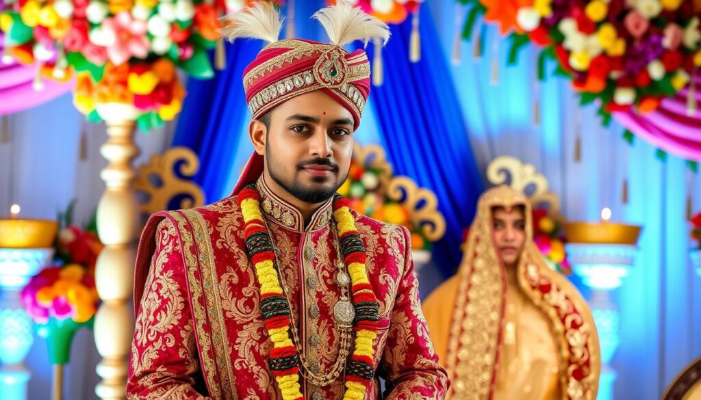 Traditionelle indische Hochzeitskleidung des Bräutigams