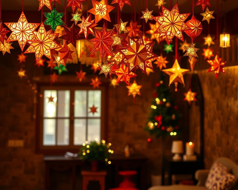 Indische Weihnachtsdekoration mit Papiersternen