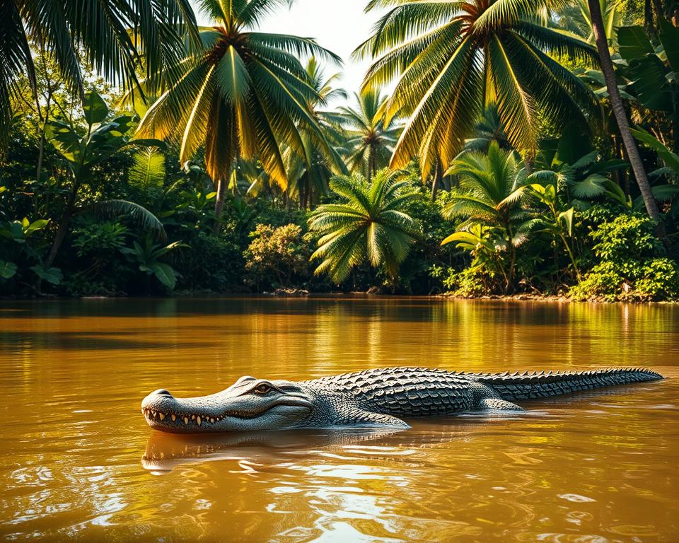 Indisches Krokodil in Süßwasserhabitat Indisches Krokodil in Süßwasserhabitat